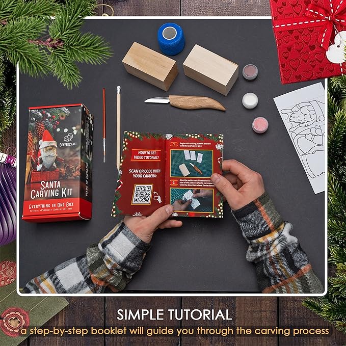 BeaverCraft DIY06 Santa Whittling Kit – Wood Carving Kit for Beginners – Wood Carving Tools Set, Diy Crafts for Adults – Woodworking Kits for Kids&Teens – Hobby Kits for Adults, Woodworking Gifts