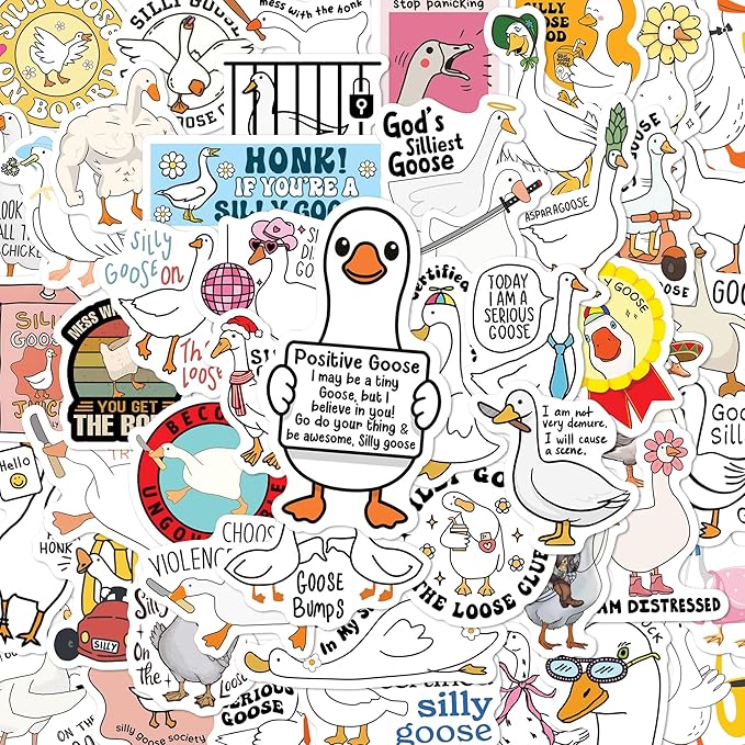 BEATRI Silly Goose Stickers 50Pcs Certified Silly Goose Meme Vinyl Waterproof Decor & Party Favors for Laptop, Water Bottle, Skateboard & Travel Gear | Non-Repeating Decals, High-Definition Print