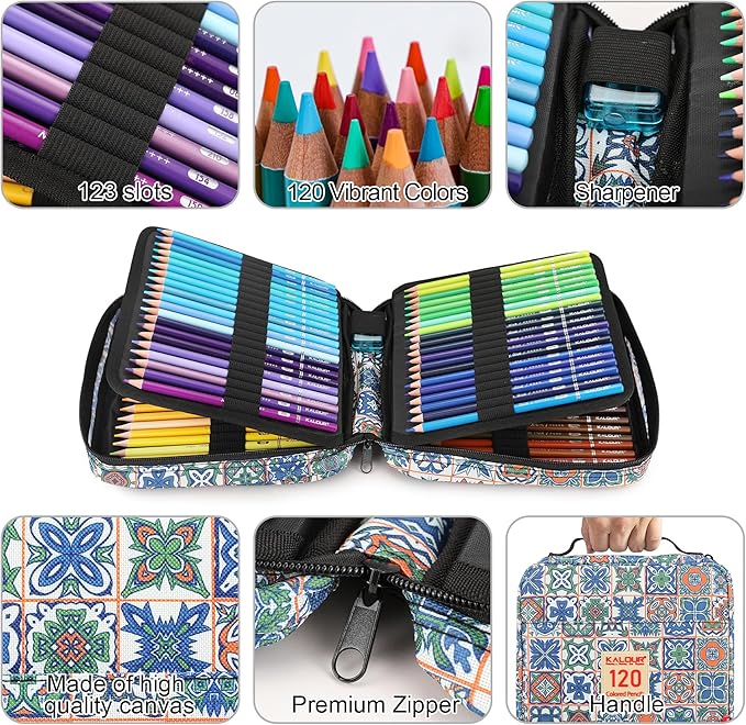 126 PCS Colored Pencils Set, with Coloring Books, Tutorial, Color Chart, 120 Premium Soft Core Colored Pencils for Artists Adults Teens Coloring Drawing, Portable Zipper Case