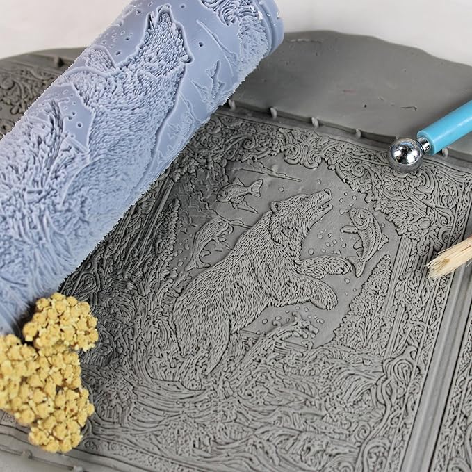 Bear Clay Texture Roller (4") - Freshwater Set #01 - Embossing Pattern Roller for Polymer & Ceramic Clay, Pottery & Crafts