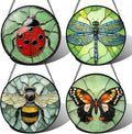 Stained Glass Window Hanging 4 Pcs Set Butterfly Dragonfly Bee Ladybug Large 15" - Suncatcher Door Garden Sun Catcher Decor Birthday Mother's Day for Mom Woman Nana Men