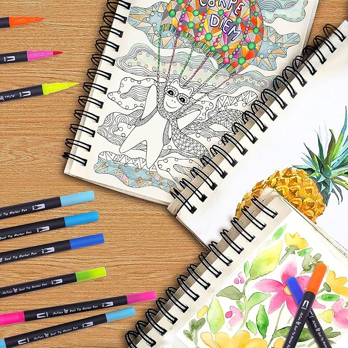 Double Tip Brush Pens Art Markers (72 Colors) - Fine Tip Acrylic Coloring Markers for Painting, Highlighting, and Card Making; Ideal for Adults, DIY Enthusiasts, and Craft Lovers