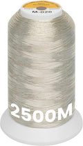 New brothread Single Huge Spool Metallic Embroidery Machine Thread 2500M (2735Y) Each for Commercial and Domestic Embroidery Machines - Light Silver M-020
