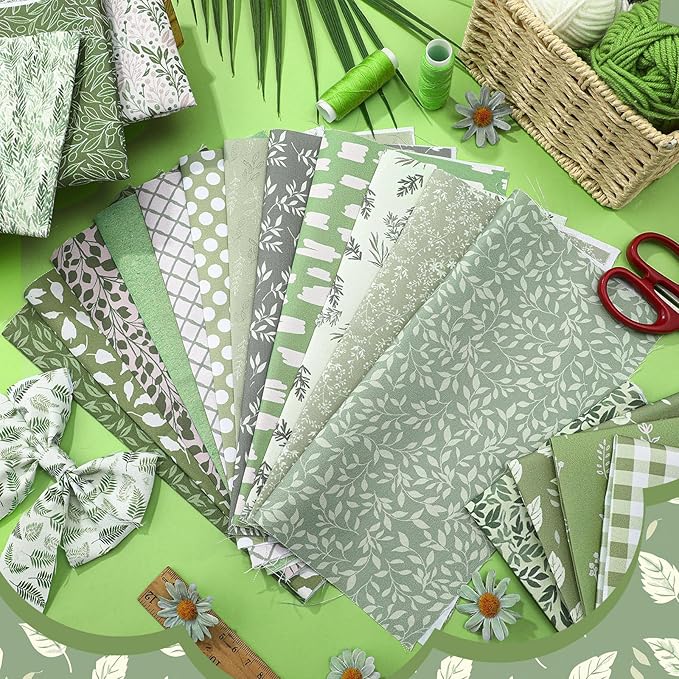 HunnmingRe 20 Pcs 10''x10'' Sage Green Quilting Fabric Square Vintage Sage Floral Quiltted Fabric Bundle Retro Green Precuts Printed Patchwork Supplies for Holiday DIY Sewing Craft