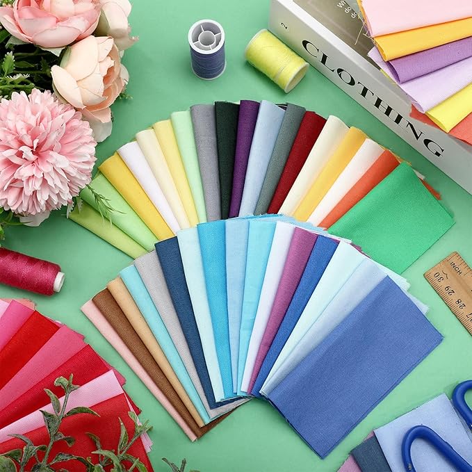 Mixweer 300 Pcs 4 x 4 Inches Cotton Fabric Squares Precut Quilting Fabric Bundles Solid Colors Quilt Material for DIY Craft Sewing Embroidery(Colorful)