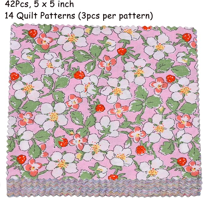 Charm Packs for Quilting 5 inch - 42 5" Charm Squares for Quilting - Spring Floral Print Cotton Fabric Quilt Squares 5x5 for Sewing, Patchwork, and DIY Crafts - Pastoral Floral