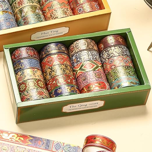 20 Rolls Chinese Style Washi Tape Set, Ancient Palace Pattern Decorative Masking Tapes with Gold Foil, Oriental for Craft, Scrapbook, DIY, Gift Wrapping (23-Dancing Phoenix Grace)