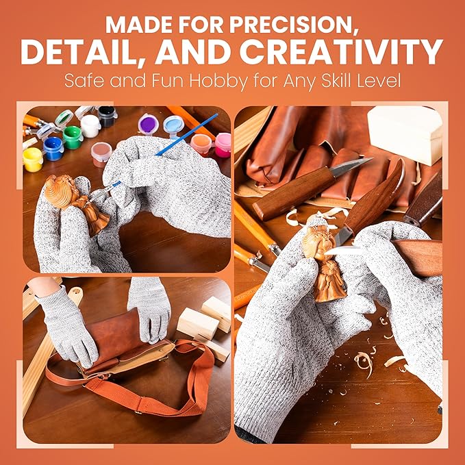 ROONA Wood Carving Kit, 24Pcs Deluxe Kit with Carving Knives, Chisel Set, Sharpening Compound with Polisher, Gloves, Paint Set & Basswood Blocks – Whittling Knife Set with Rolling PU Leather Case