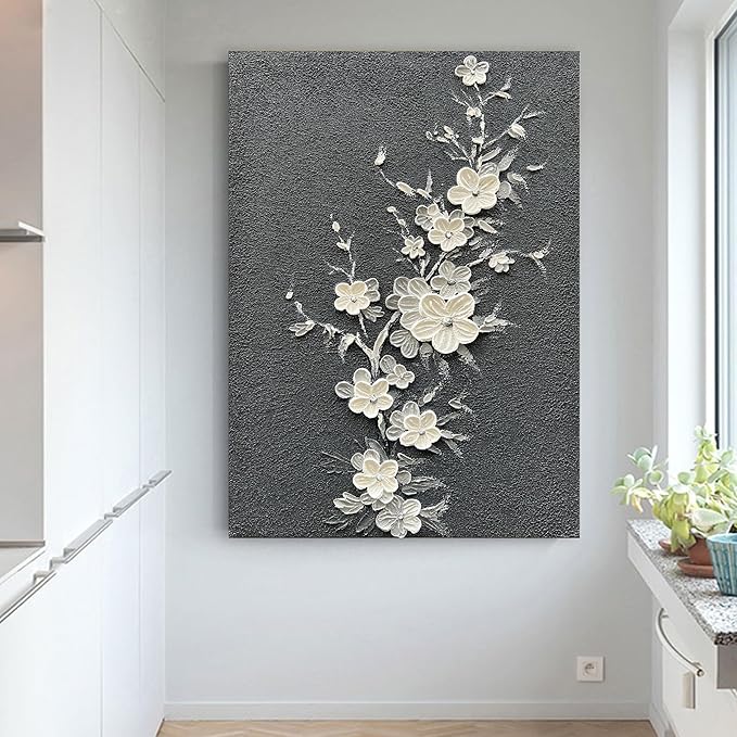36x24 inch Hand-Painted White Flower Tree Oil Painting Modern Abstract Home Wall Decoration