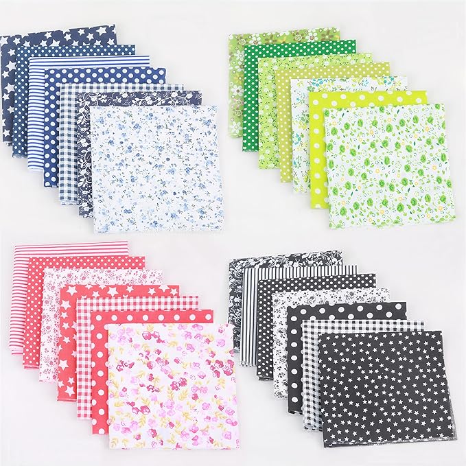 XANADU 10x10 Inch Cotton Fabric Squares Bundle -14 Pcs Pre-Cut Quilting Fabric for Sewing & Craft Patchwork (Green + Navy Blue)