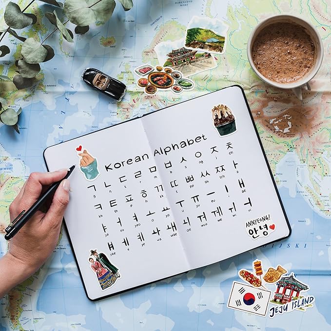 Navy Peony Scenic South Korea Travel Stickers (30pcs) - Watercolor, Waterproof, Iconic Seoul Vacation Decals for Journals, Scrapbooks, Water Bottles
