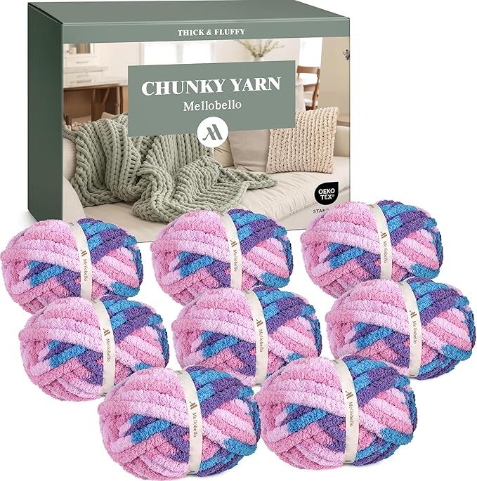 Jumbo Chunky Yarn for Hand Knitting - Super Thick Chenille Chunky Yarn for Crocheting - Extra Soft Bulky Fluffy Blanket Big Yarns 8 Jumbo Pack (27yds,8 oz Each Skein)