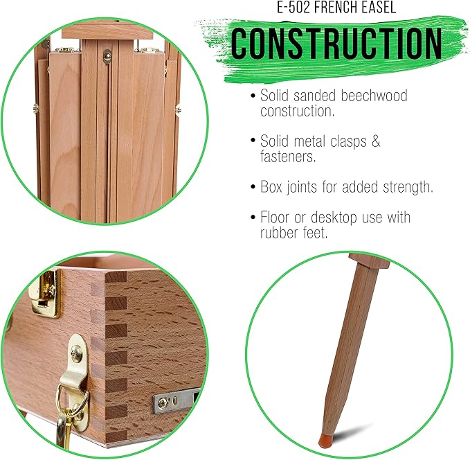 U.S. Art Supply Coronado Small Wooden French Style Field & Studio Sketchbox Easel - Art Easel for Adults, Drawer, Palette - Adjustable Wood Tripod Stand, Portable Artist Table for Painting, Sketching