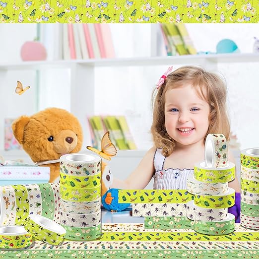 12 Pcs Insect Washi Tapes Set Ladybug Bees Dragonflies Butterflies Flowers Pattern Masking Tape Insect Themed Decorative Tape Insect Printed Decorative for DIY, Planner, Scrapbooking, and Party Decor
