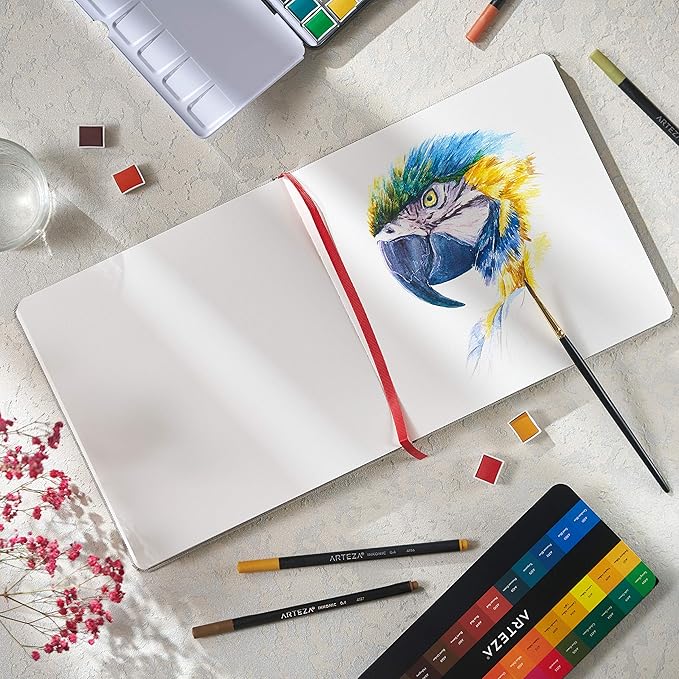 ARTEZA Watercolor Sketchbook, 2-Pack, 68 Pages Each, 8.25 x 8.25 Inches, Gray Hardcover, 110-Pound Paper