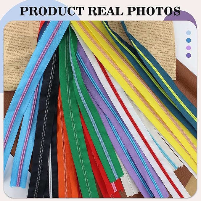 SHRJ 12Pcs 36 Yards Sewing Zippers #5 Nylon Coil in Assorted Colors with 120 Zipper Sliders Pull Head Zipper Repair Kit for DIY Tailor Sewing Crafts Supplies Clothes Bag