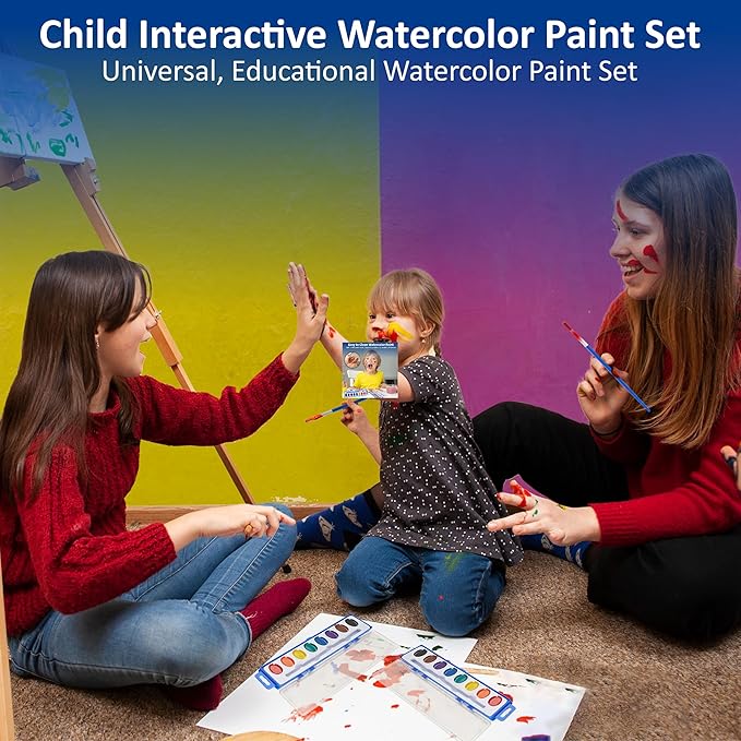Mini Watercolor Paint Set for Kids – 2 Pack, 8 Vibrant Washable Colors Each, ASTM D-4236 Certified Non-Toxic Art Kit with Brushes – Perfect for Toddlers, School, and Home Creative Learning