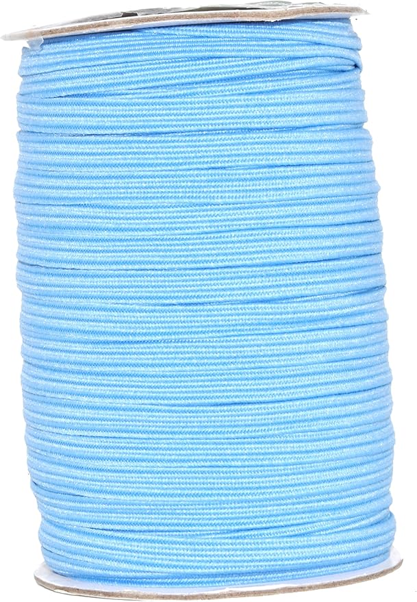 Mandala Crafts 6mm 50 Yds Roll of Sky Blue Elastic Bands for Sewing - 1/4 Flat Elastics Cord - 1 4 Inch Braided Stretch Straps for Crafting