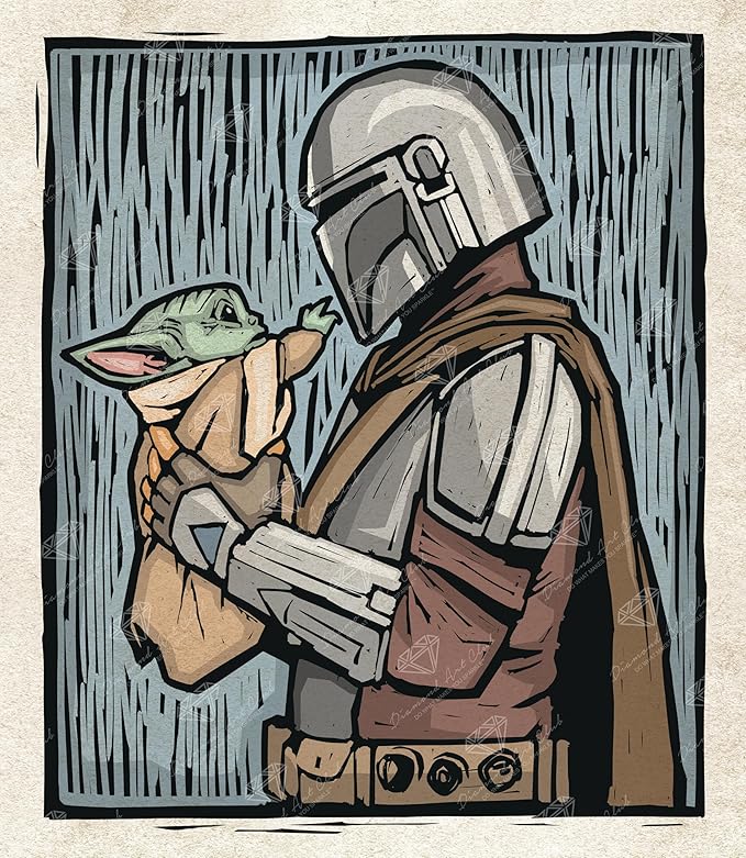 DIAMOND ART CLUB The Mandalorian and The Child Diamond Painting Kit, Fun DIY Crafts for Adults, Round Diamond Art Canvas, 13" x 15"