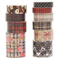 10 Rolls Vintage Floral Washi Tape Set Pastel Plaid Arts Adhesive Tapes Soft Colors Decorative Masking Tape Sets for Craft, Kids, Scrapbook, DIY, Gift Wrapping (Rose Plaid)