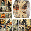 Ganeen 100 Pcs Gothic Christmas Fabric Vintage Halloween Quilting Fabric Roll 2.56 Inch Skull Ghost Jelly Squares Pumpkin Black Cat Patchwork Precut Strips Bundles for Sewing Materials Craft DIY