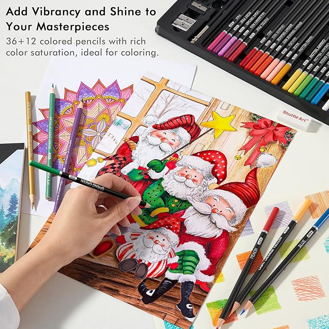 Shuttle Art Professional Drawing Kit, 123 Pieces of Drawing Pencils Set Includes Colouring Pencils, Watercolor, Charcoal, Graphite and Sketch, Ideal for Adults Children Artists
