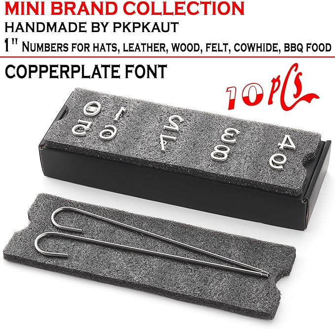 10Pcs Mini 1" Branding Irons, Number Custom Wood Branding Iron Personalized for Wood Working, Leather Hats, Felt, Cowhide, BBQ Brander & Bread Logo, Steak Branding Iron for Food