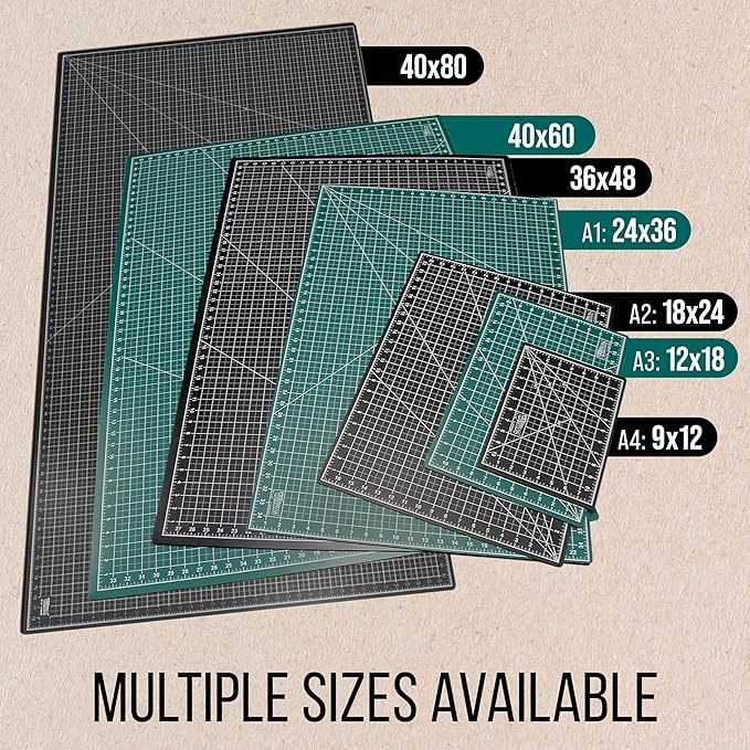 U.S. Art Supply 12" x 18" Self-Healing Cutting Mat 5-Ply (2 Pack) - Double-Sided Green/Black Craft Mat, Non-Slip Cutting Mats for Crafts, Sewing, Quilting, Scrapbooking