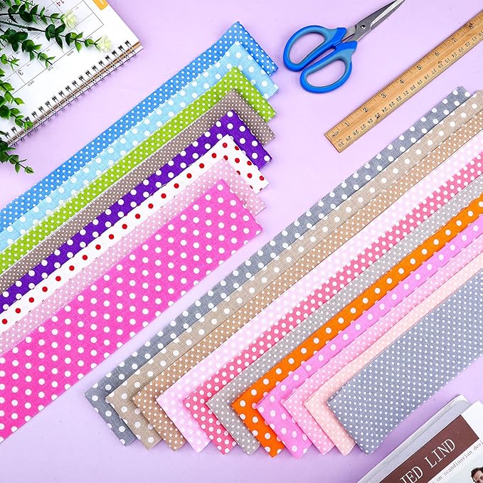 Tegeme 40 Pcs Polka Dot Roll up Fabric Quilting Strips, 2. 55 Inch Jelly Fabric, Colorful Cotton Patchwork Roll, Patchwork Cotton Bundle for Sewing DIY Crafts (Dots Style)