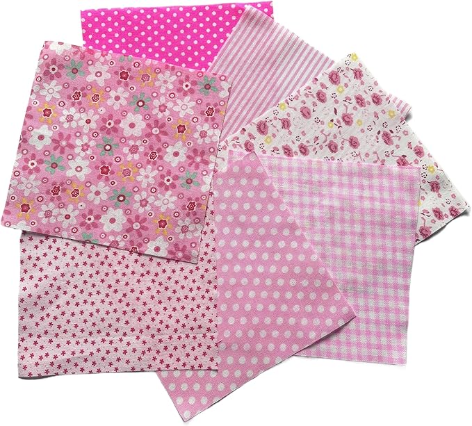 42 Piece Cotton Quilting Fabric Squares, 5x5 Inch Pre-Cut Floral Patchwork Bundle in Red, Pink, Yellow, Green, Blue, Purple for DIY Sewing, Scrapbooking, Craft Projects