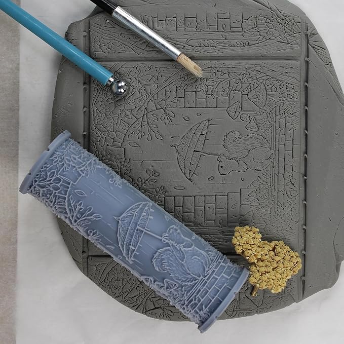 Squirrel Clay Texture Roller (4") - Storybook Set #01 - Embossing Pattern Roller for Polymer & Ceramic Clay, Pottery & Crafts