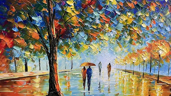 Tyed Art- Contemporary Landscape Art oil painting canvas rainy night street scene hand-painted acrylic frame wall art modern canvas painting living room bedroom office decoration Painting 24x48inch