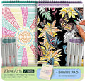 Lifelines FlowArt Activity Pad, 2-Pack & Bonus Pad - Guided Art Meditations with Markers - Mediterranean Mosaic Designs & Animal Hidden Patterns - Coloring Books for Tweens, Adults & Seniors