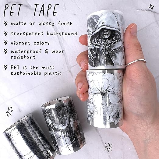 4 PET Tapes for Journaling and Scrapbooking - Black & White Junk Journal Supplies for DIY Arts & Crafts Projects