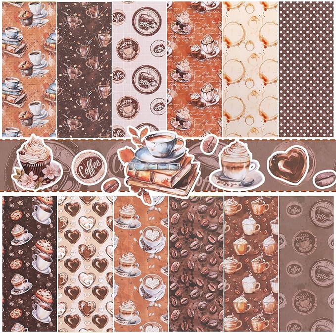 Konsait 24 Sheets Coffee Origami Paper 6x6, Single Sided Craft Paper Sheets Pattern Papers Coffee Party Decorations Decorative Cardstock for Card Making Supplies Scrapbook Supplies