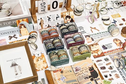 10 Rolls Skinny Washi Tape Set Texture Arts Adhesive Tapes Basic Patterns Decorative Masking Tape Sets for Craft, Kids, Scrapbook, DIY, Gift Wrapping (Style Five)