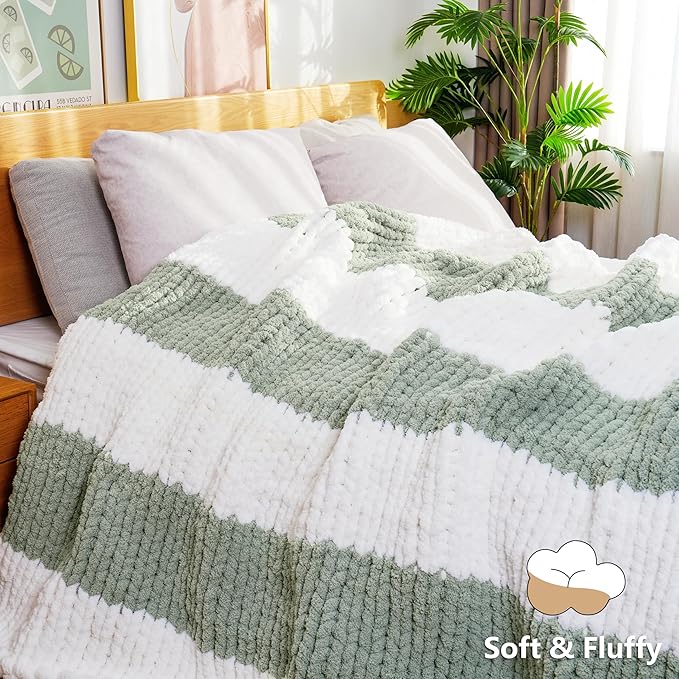 Chunky Yarn for Hand Knitting - #10 Chunky Chenille Yarn, Jumbo Big Thick Chunky Yarns for Crocheting, Super Bulky Chunky Knit Blanket Yarns, 8 Skein (25yd, 8oz/Skein), Cream&Sage&Khaki&Grey