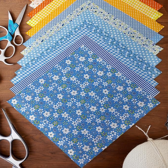 42 Pieces Cotton Fabric Squares for Quilting,9.8 x 9.8 inches, Floral and Pattern Prints, Pre-Cut Bundle for DIY Sewing