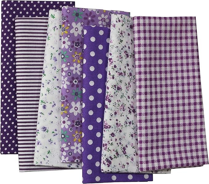7PCS Purple Series Floral Cotton Fabric Quilting Patchwork Fat Quarter Bundles for Scrapbooking, Sewing, DIY Crafts, Handmade Bags, Pillows - 19.7x19.7 Inches