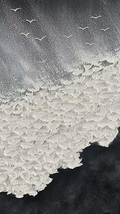 YaSheng Art - Thick Texture Abstract Oil Painting Hand-Painted sea wave Black and White Wall Art Minimalist modern Art Paintings Home Living room Room Dining Room Bedroom Wall Decorative Art Oil Painting 24x36inch