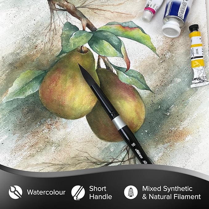 Silver Brush Limited 3000S-16 Black Velvet Round Paintbrush for Watercolor, Gouache, Inks, & Dyes, Size 16, Short Handle