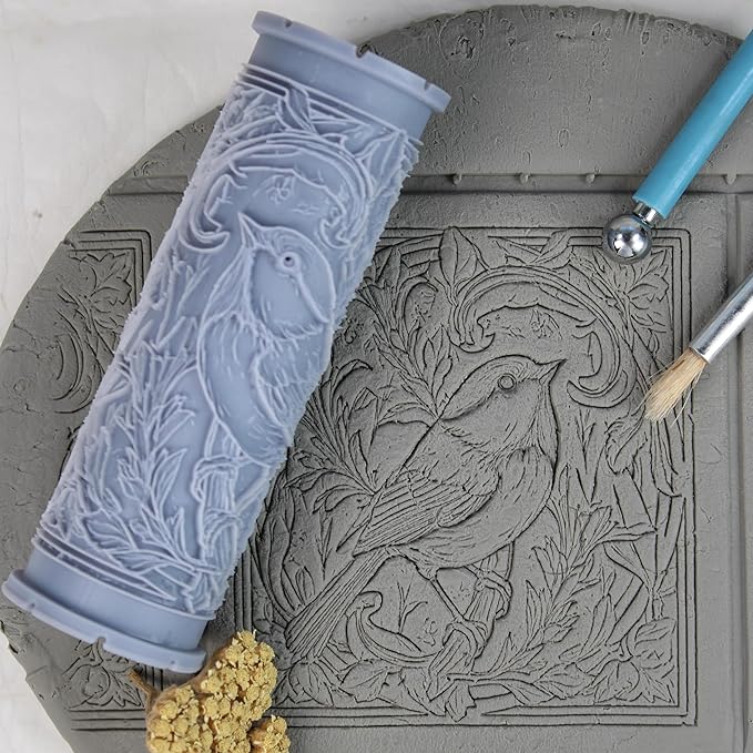 Chickadee Clay Texture Roller (4") - Bird Set #02 - Embossing Pattern Roller for Polymer & Ceramic Clay, Pottery & Crafts