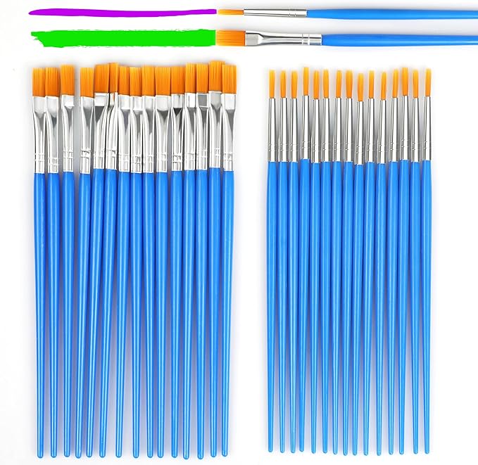 Paint Brushes Set for Acrylic Painting, 15 Pcs Flat and 15 Pcs Round Art Paint Brush Acrylic Painting Brush, Paint Brushes for Kids Adults Oil Watercolor Rock Painting Body Face Nail Art