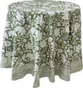 ATOSII Noori Green 100% Cotton Round Tablecloth, Handblock Print Floral Table Cloth for Kitchen Dining Linen I Parties, Weddings, Outdoors I Summer Home Decor 90" Inches Round