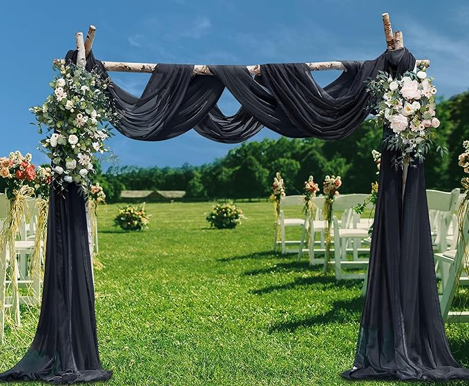 Warm Home Designs Wedding Arch Draping Fabric Bundle Has 2 144 Inch (12 Feet) Scarves in Black Fabric Colors for Wedding Decoration. AD Black & Black 144”