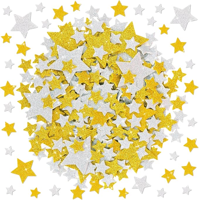 1032Pcs Foam Star Stickers,Glitter Foam Stickers Small Large Star Shape Sticker Self Adhesive,8Sheets Colorful Sticker for Kids Reward Arts Crafts Supplies Scrapbook Christmas Decor(8,Gold and Silver)