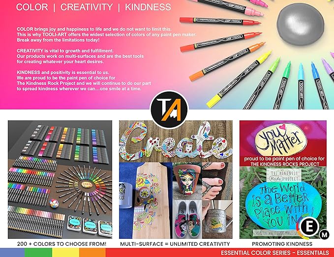 TOOLI-ART Black And White Acrylic Paint Markers Paint Pens Set For Rock Painting, Canvas, Mugs, Metal, Glass Paint, Fabric, Wood, DIY. Non Toxic, Quick Dry,Waterbas (MEDIUM)