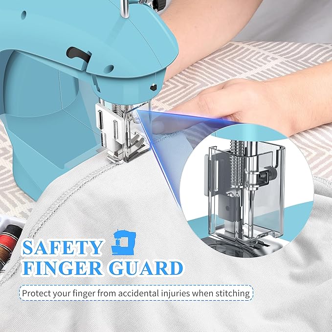 KPCB Tech Sewing Machine for Beginners [Full Set] with Finger Guard and Fabric Bundles - Mini Electric Sewing Machine with Sewing Kits, Foot Pedal, US Adapter and Extension Table