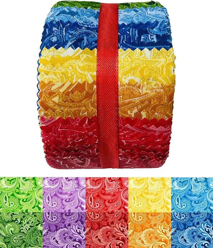 Jelly Roll Fabric 100% Cotton Quilting Fabric, 40 Pre-Cut Strips (2.5 x 44 Inch) for Quilting and Sewing - 10 Assorted Floral Prints-Paisley Floral