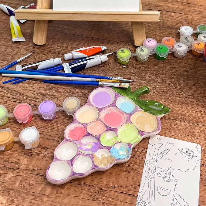 Ceramic Grape Palette - Vibrant Purple Painted Artist Palette, Grape-Inspired Ceramic Paint Mixing Tray for Watercolor, Acrylic & Oil Painting